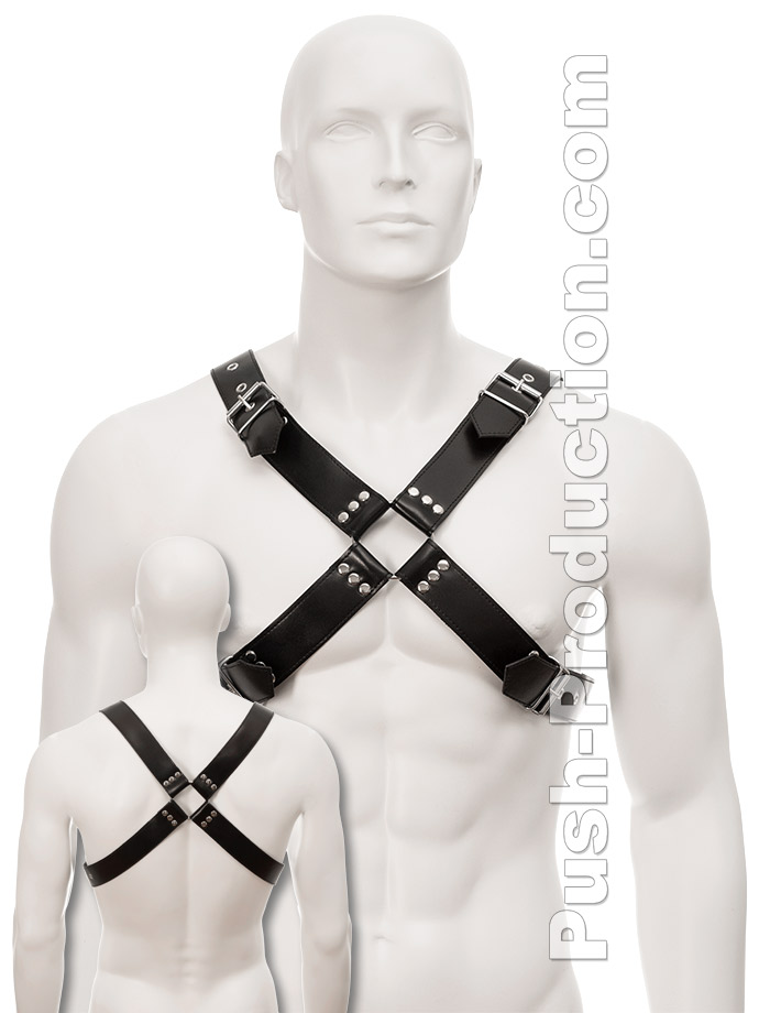 Harnais en cuir noir aux larges sangles