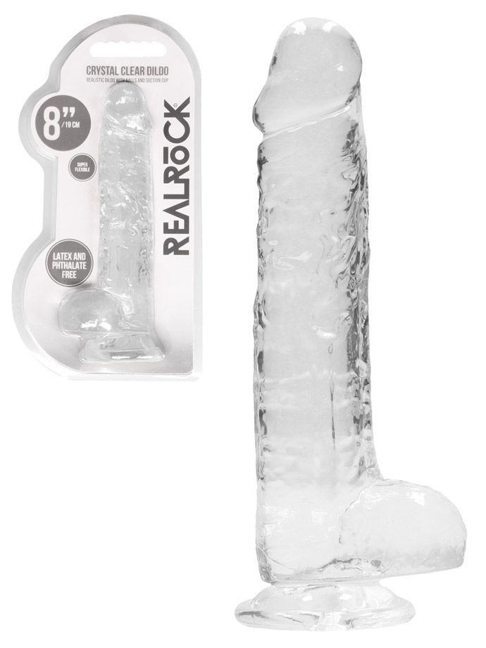RealRock - Dildo 8 inch & Balls - Crystal Clear