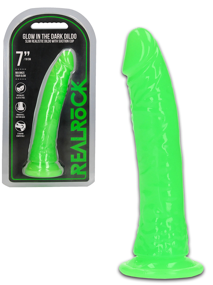 RealRock - Dildo 7 inch sans Testicules - Glow in the Dark