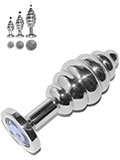Rosebud - Plug Anal Inox Grooved Cristal Bleu - Taille Medium
